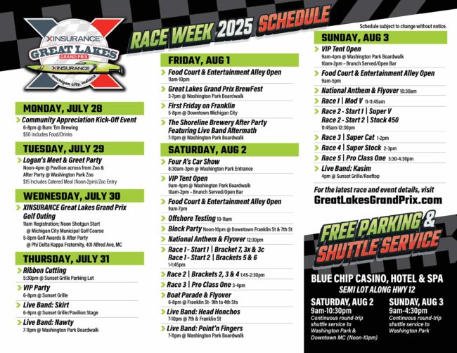2025XGLGPSchedule (1) Michigan City Offshore Racing Announces VIP Ticket Sales, Race Week Schedule and New Events for 2025